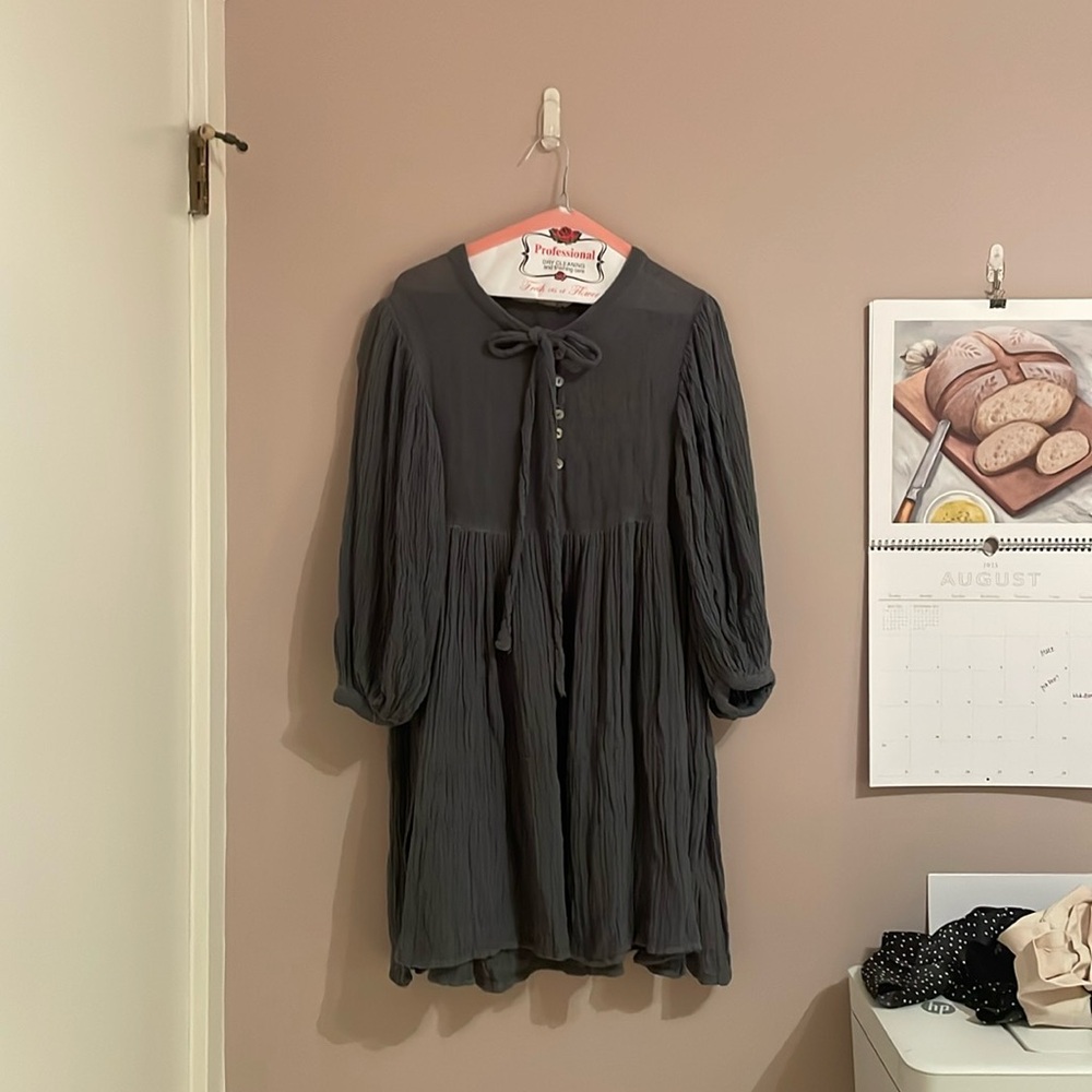 Jen’s Pirate Booty Blue Gray Gauze-Like Long Sleeve Dress Size Large